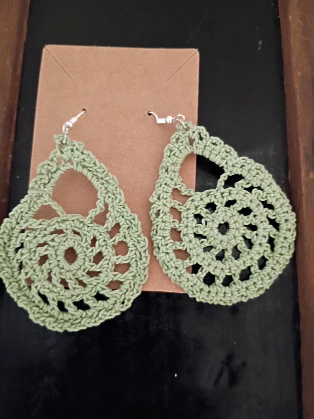 Handmade Sage Green Bohi Crochet Teardrop Earrings